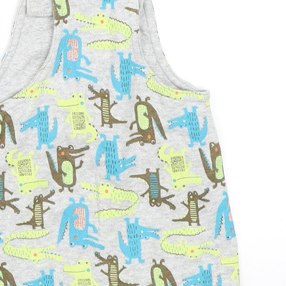 Nutmeg Boys Grey Animal Print  Dungaree One-Piece Size 12 Months  - Crocodile print