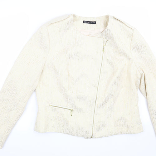 Definitions Womens Beige Geometric  Jacket Blazer Size 16