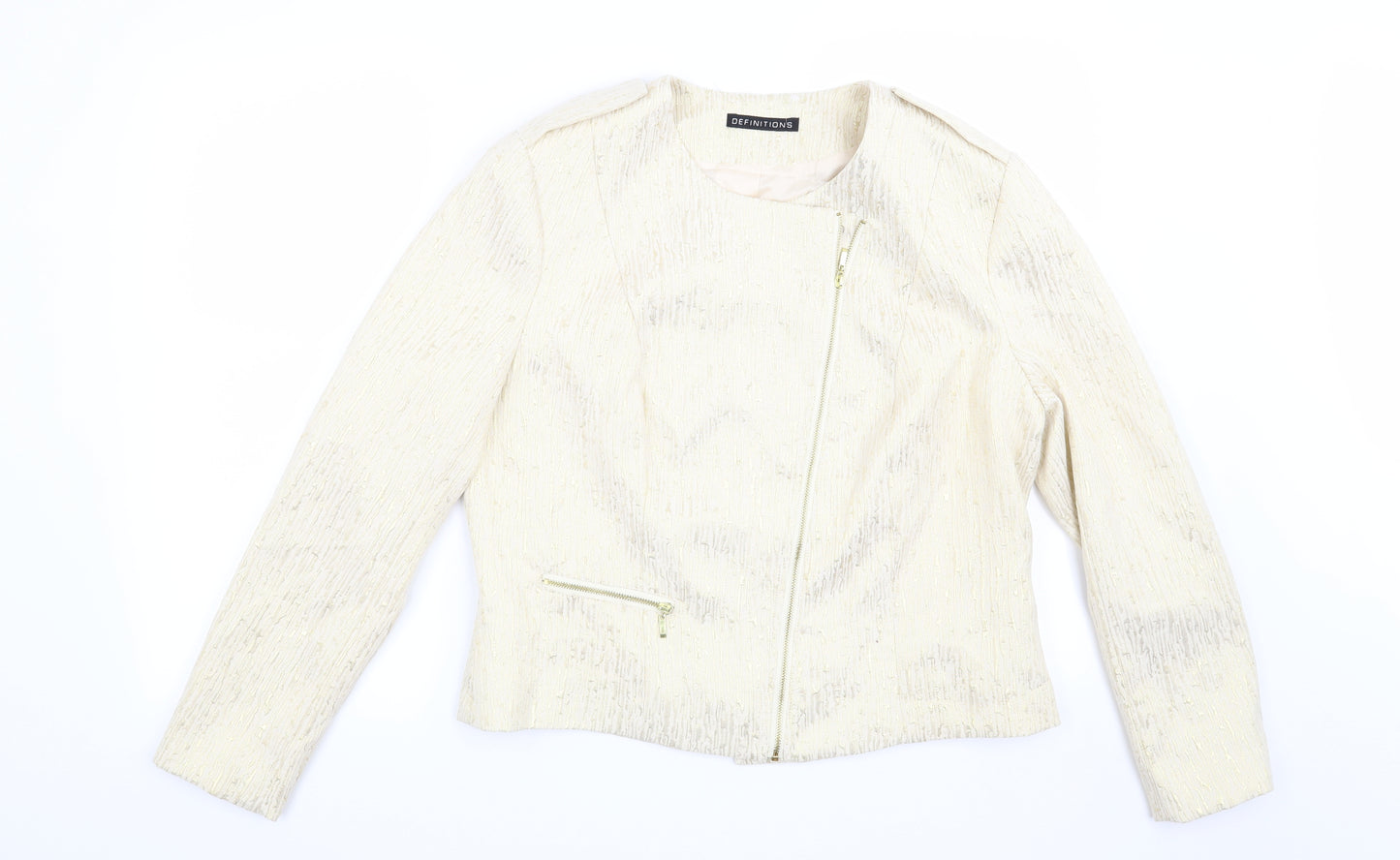 Definitions Womens Beige Geometric  Jacket Blazer Size 16