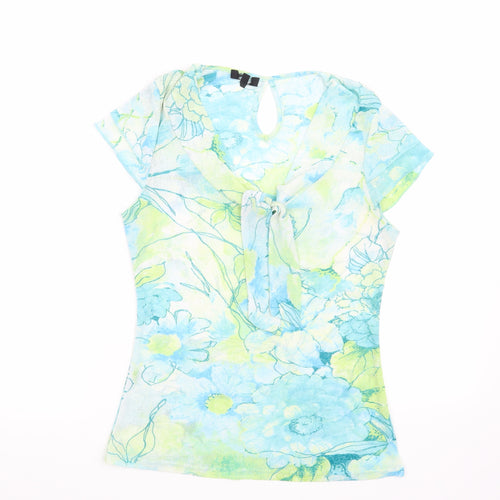 Preworn Womens Blue Floral  Basic Blouse Size 12