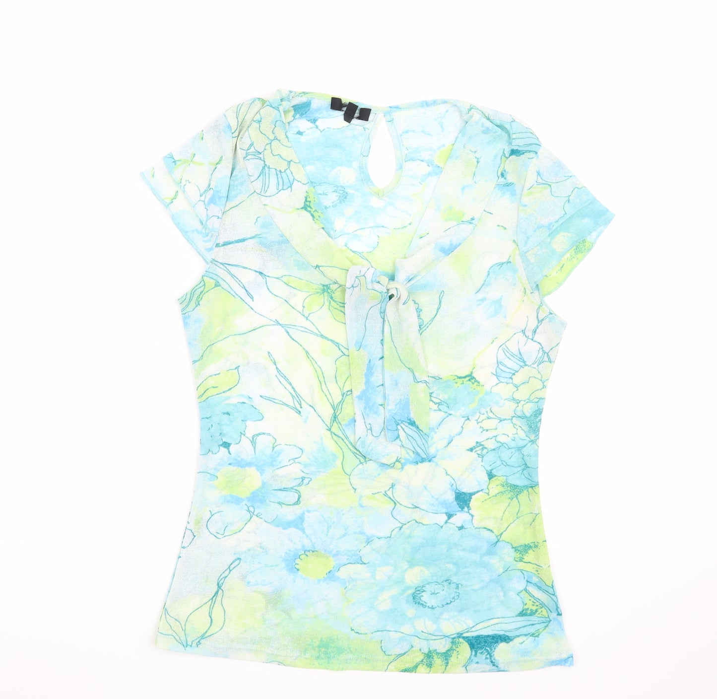 Preworn Womens Blue Floral  Basic Blouse Size 12