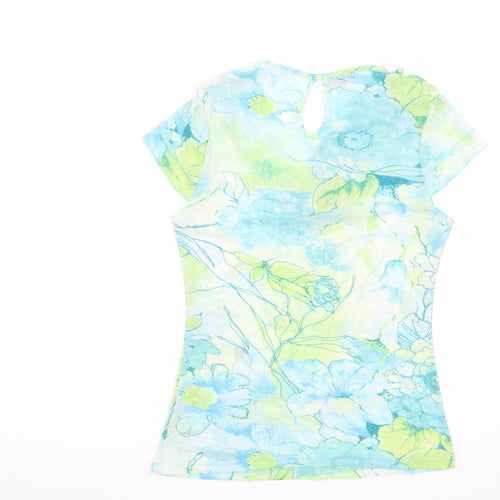 Preworn Womens Blue Floral  Basic Blouse Size 12