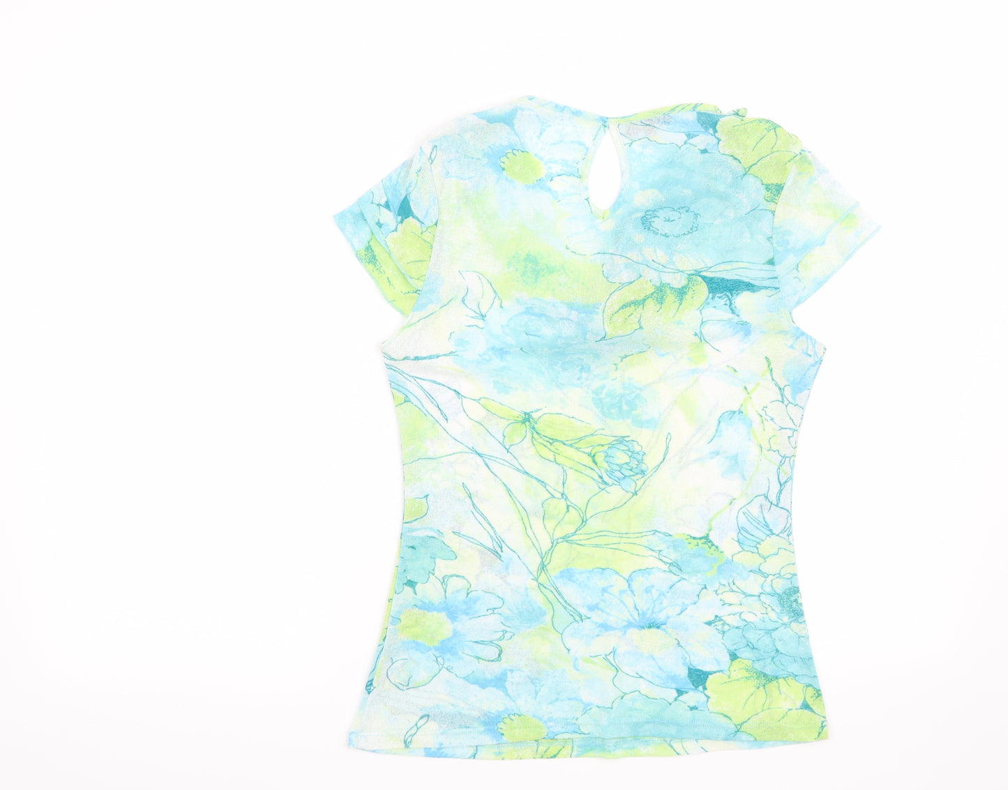 Preworn Womens Blue Floral  Basic Blouse Size 12
