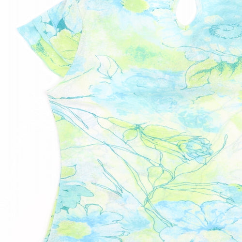 Preworn Womens Blue Floral  Basic Blouse Size 12