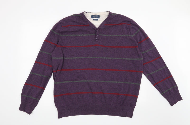 Atlantic Bay Mens Purple Striped Pullover Jumper Size XL