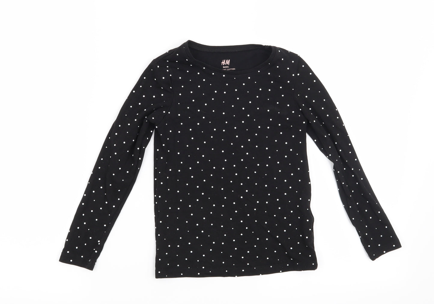 H&M Girls Black Polka Dot  Basic T-Shirt Size 5-6 Years