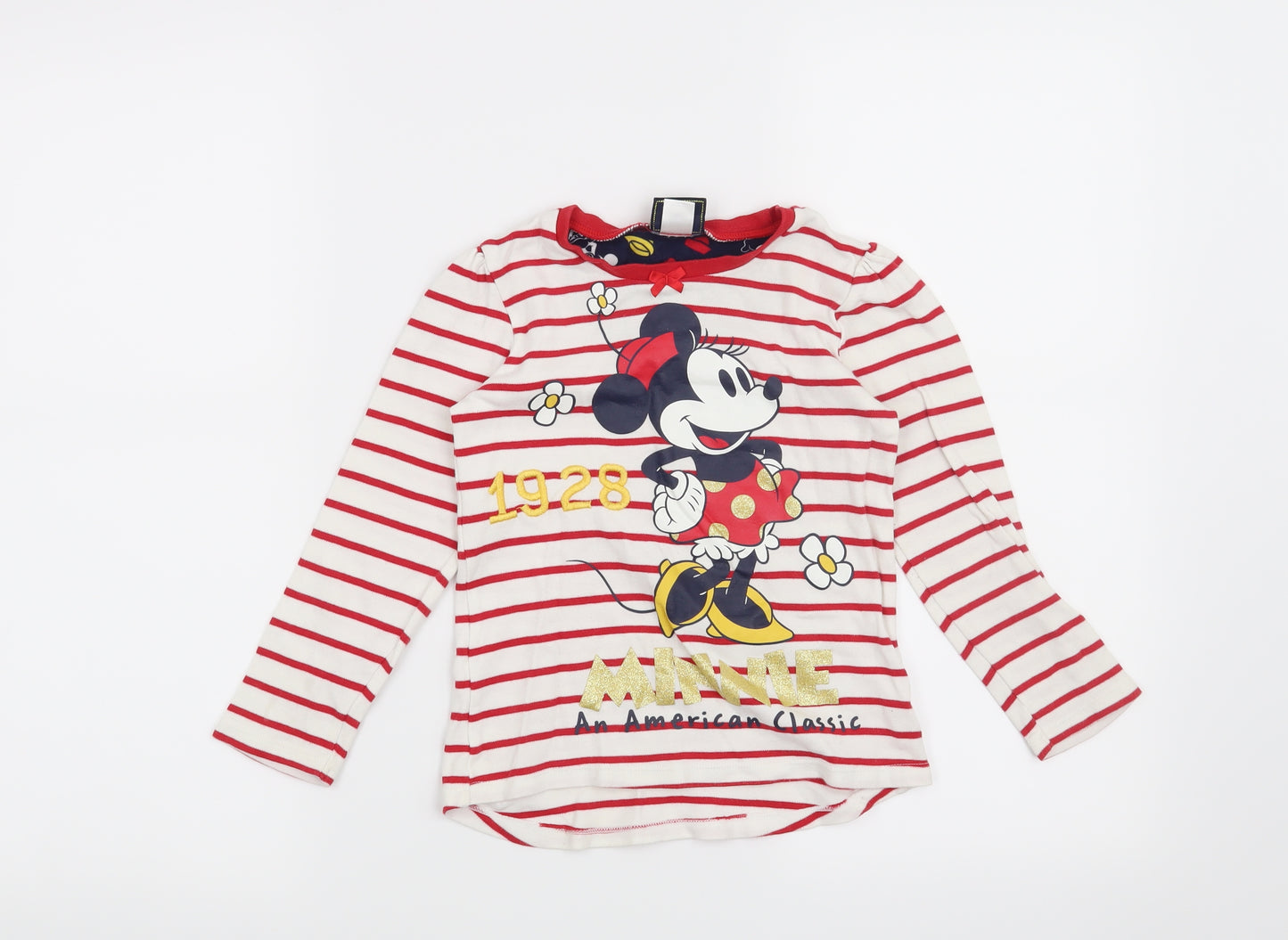 Mini Club Girls White Striped  Basic T-Shirt Size 4-5 Years  - Disney Minnie Mouse