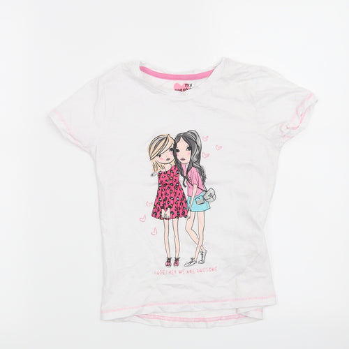 Matalan Girls White   Basic T-Shirt Size 7 Years  - Together we are Awesome