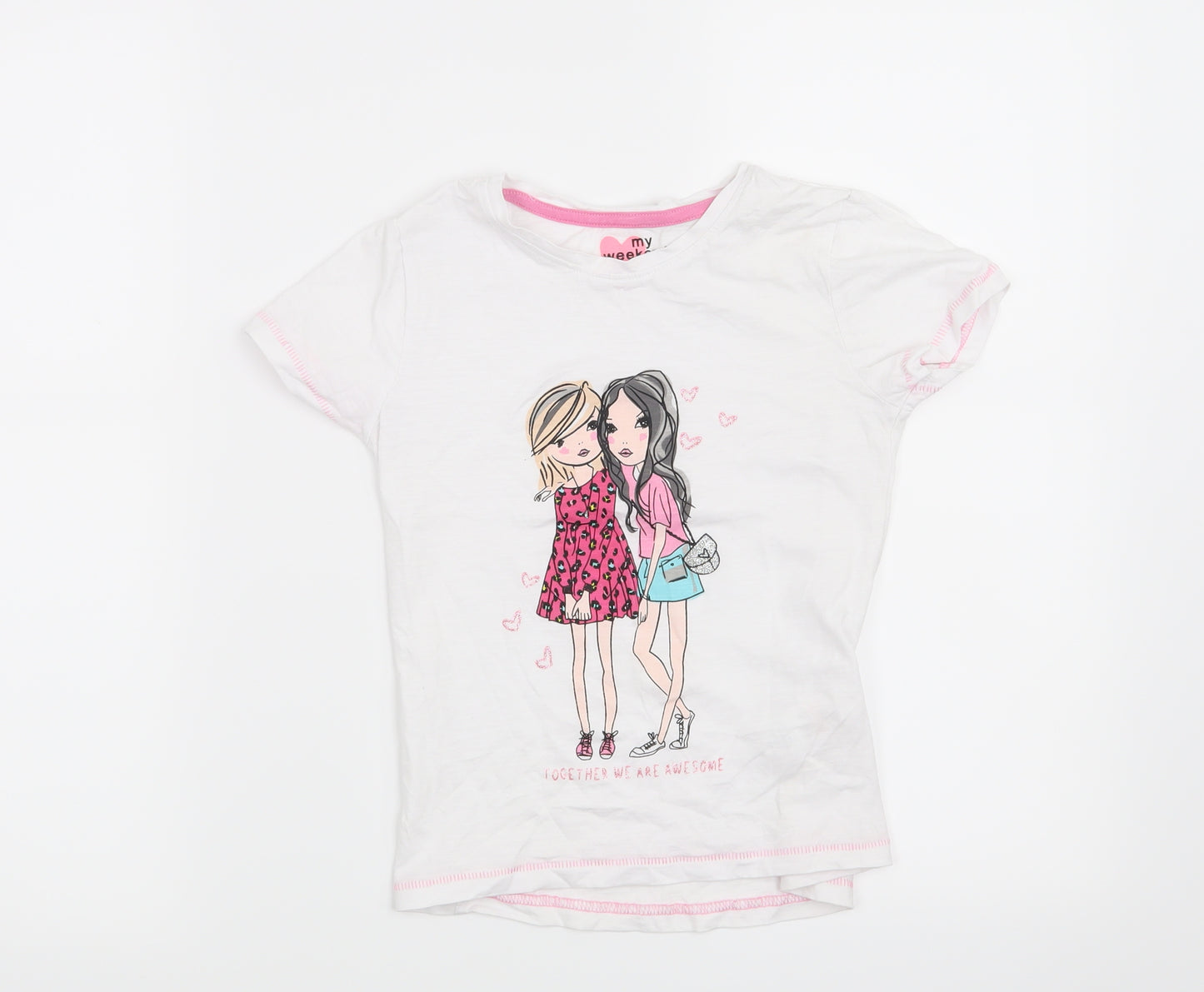 Matalan Girls White   Basic T-Shirt Size 7 Years  - Together we are Awesome