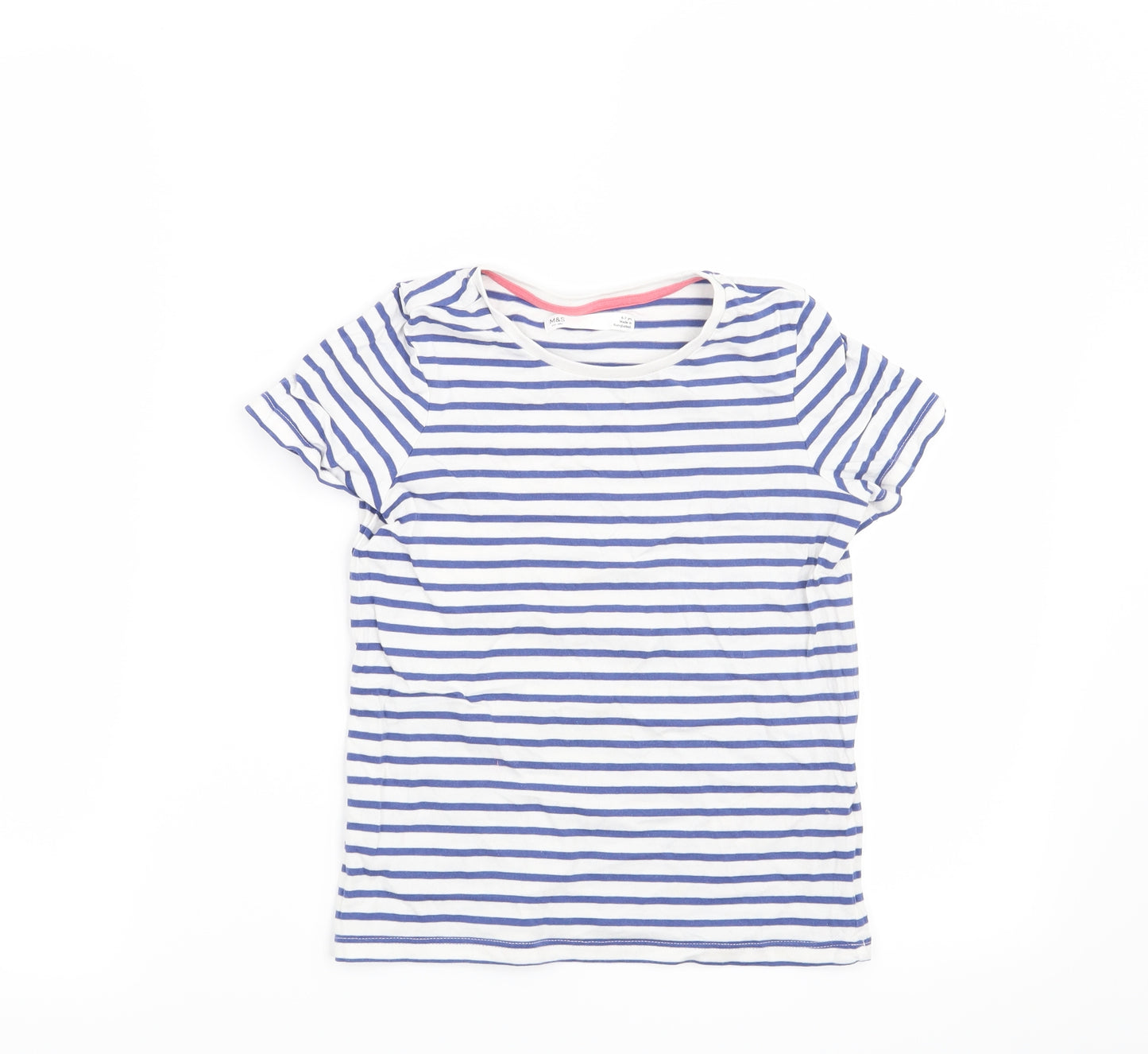 Marks and Spencer Girls White Striped  Basic T-Shirt Size 6-7 Years