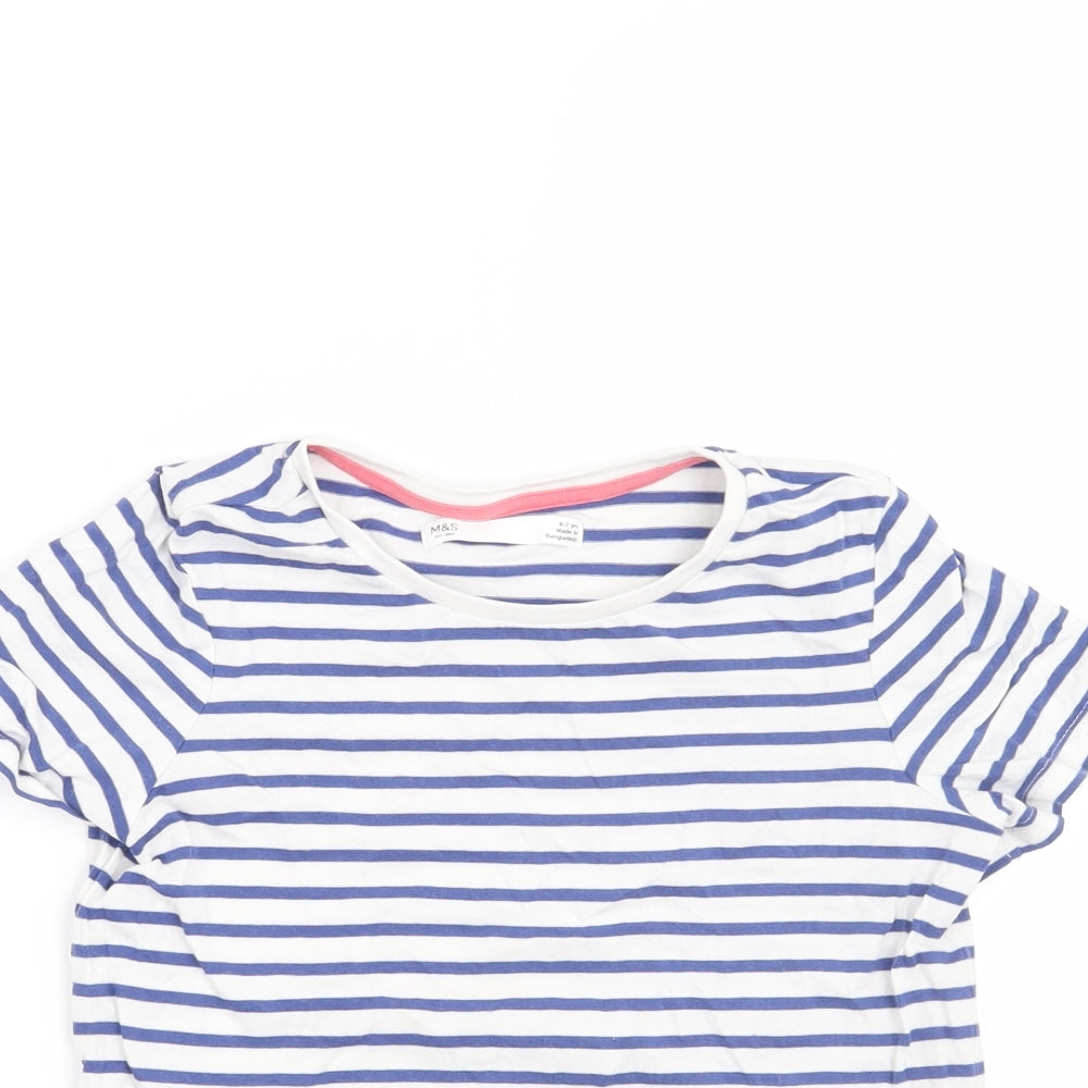 Marks and Spencer Girls White Striped  Basic T-Shirt Size 6-7 Years