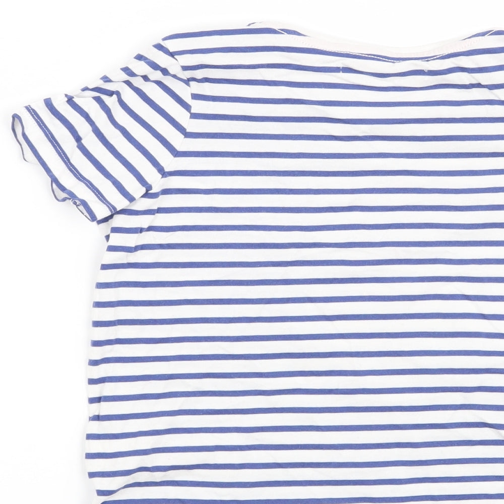 Marks and Spencer Girls White Striped  Basic T-Shirt Size 6-7 Years