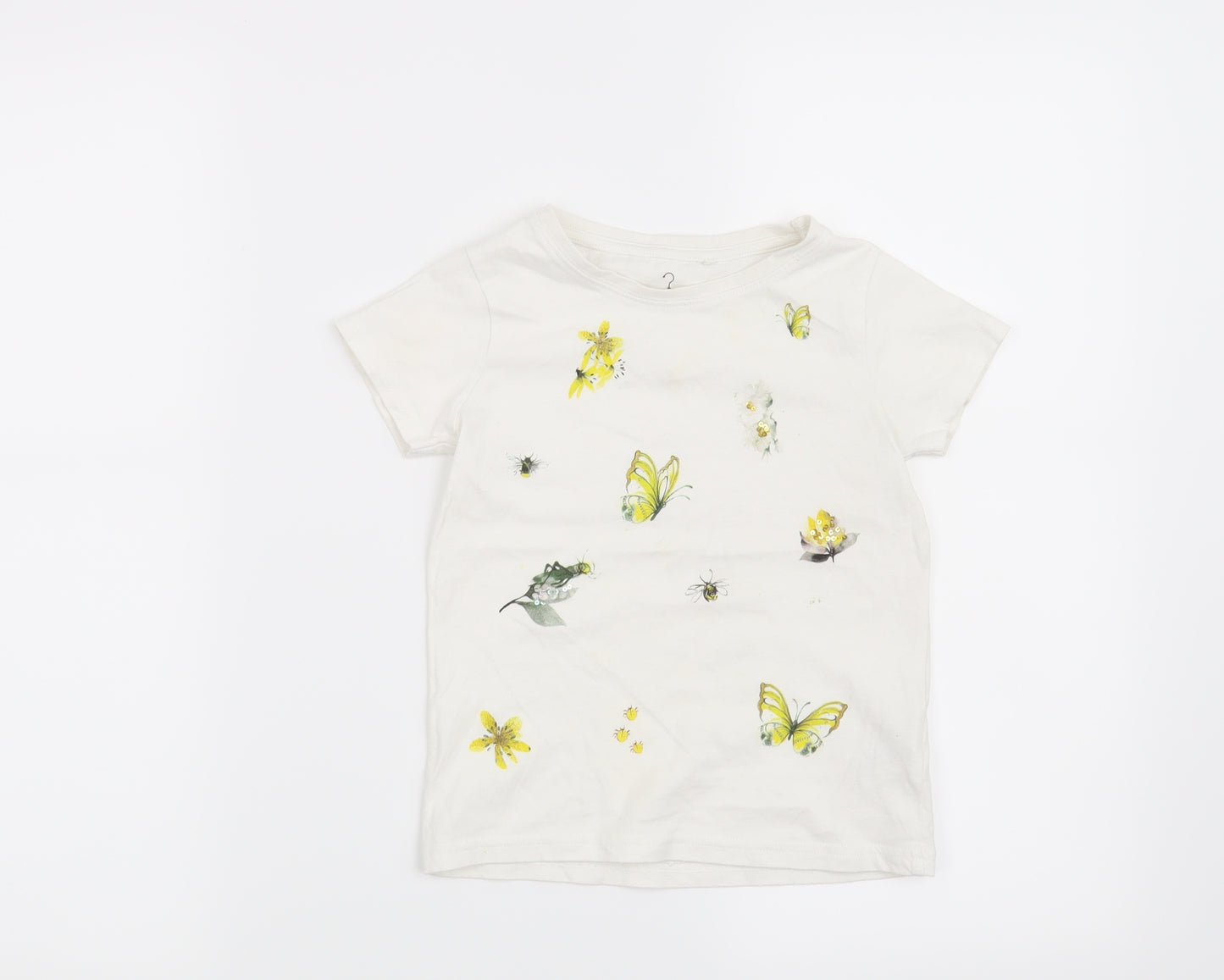 NEXT Girls White   Basic T-Shirt Size 4 Years  - Butterflies Bees and flowers