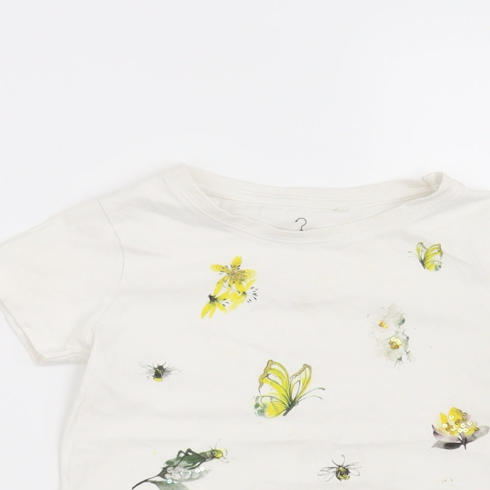 NEXT Girls White   Basic T-Shirt Size 4 Years  - Butterflies Bees and flowers