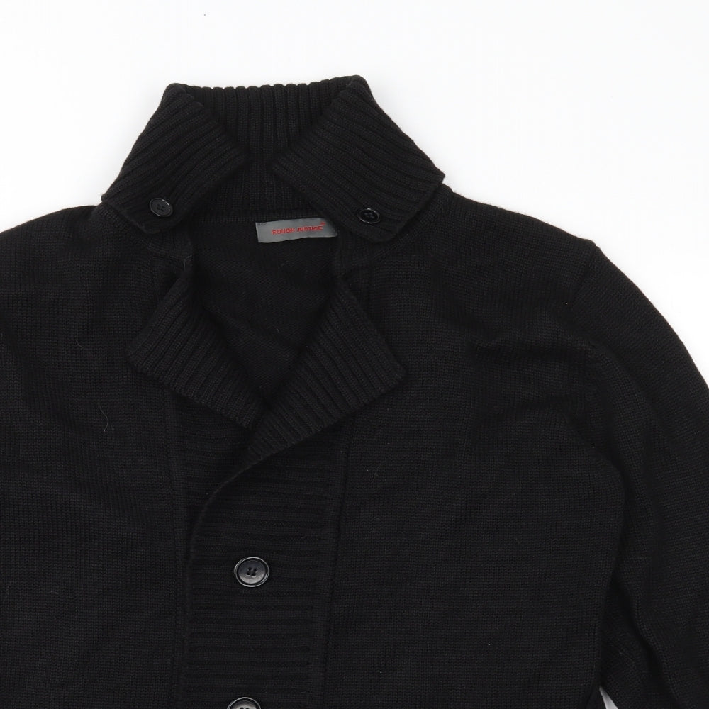 Rough Justice Mens Black  Knit Cardigan Jumper Size L