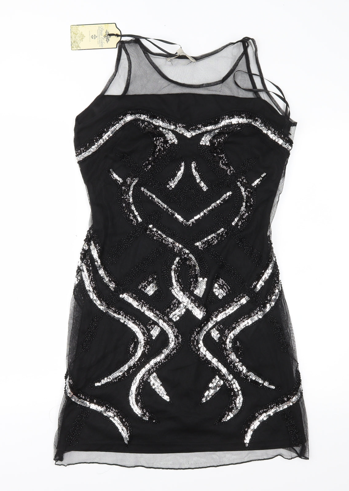 Parisian Collection Womens Black Geometric Mesh Sheath  Size S  - Hand crafted with Love