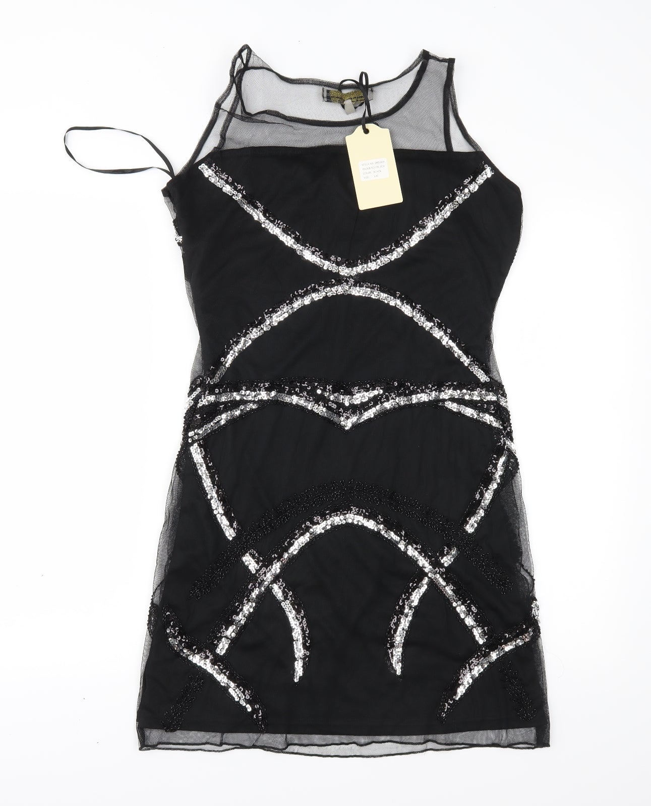 Parisian Collection Womens Black Geometric Mesh Sheath  Size S  - Hand crafted with Love