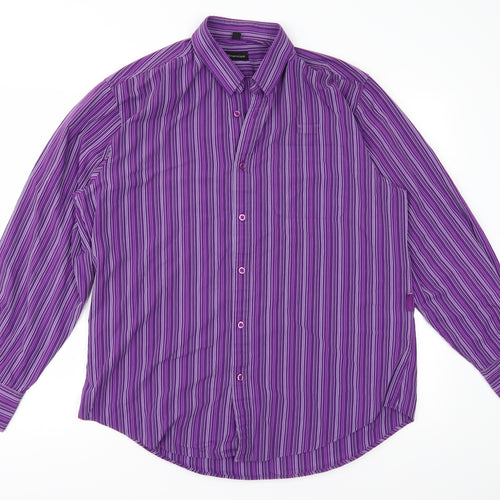 Dimensions Mens Purple Striped   Button-Up Size 16