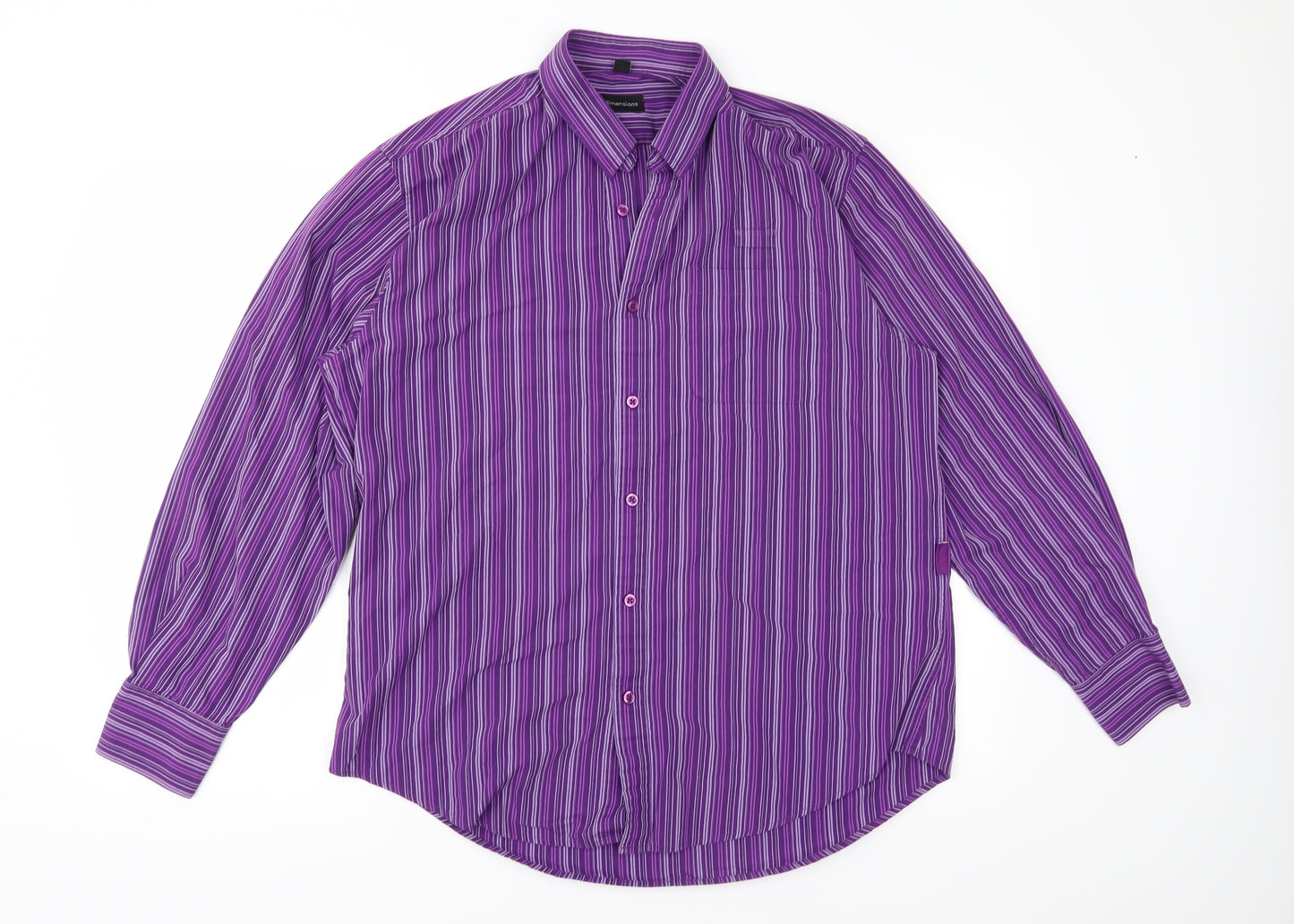 Dimensions Mens Purple Striped   Button-Up Size 16