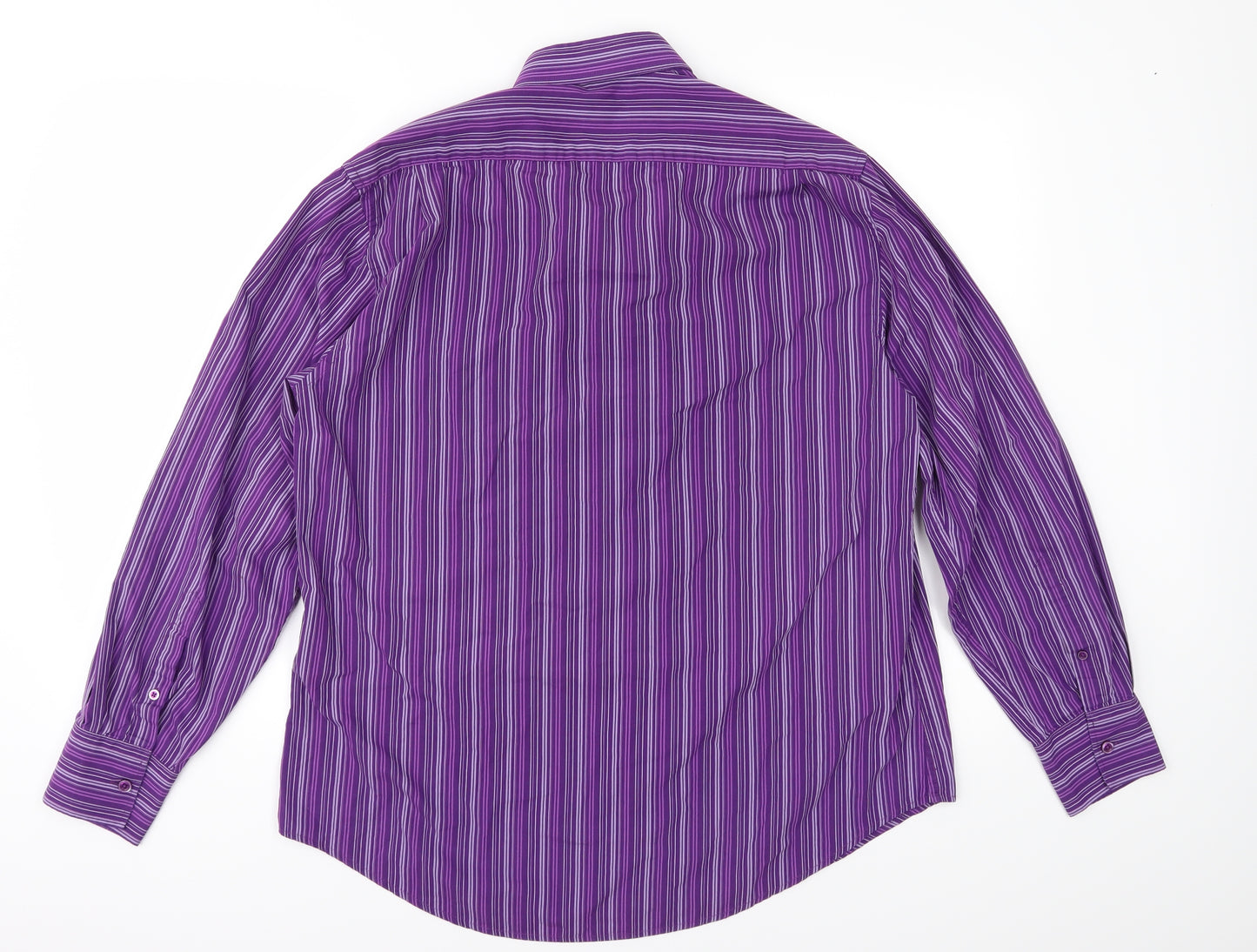 Dimensions Mens Purple Striped   Button-Up Size 16