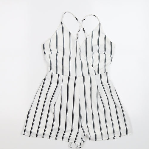Missguided Womens White Striped  Playsuit One-Piece Size 4 L3 in