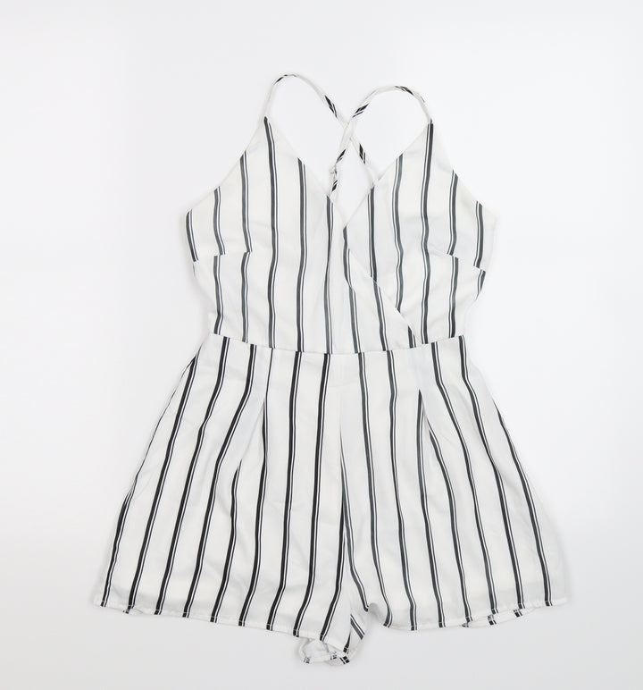Missguided Womens White Striped  Playsuit One-Piece Size 4 L3 in