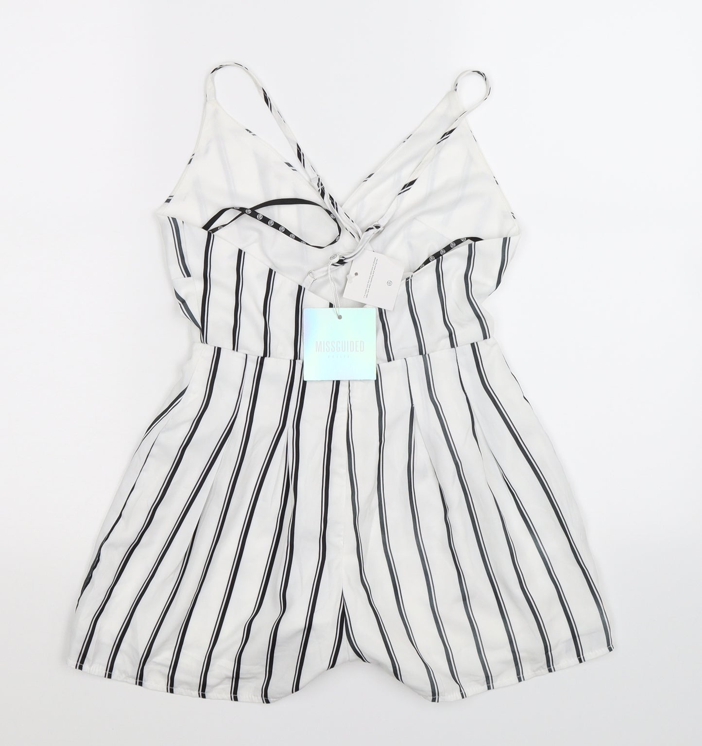 Missguided Womens White Striped  Playsuit One-Piece Size 4 L3 in