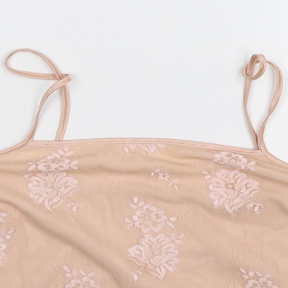 Marks and Spencer Womens Beige Floral  Cropped T-Shirt Size 12