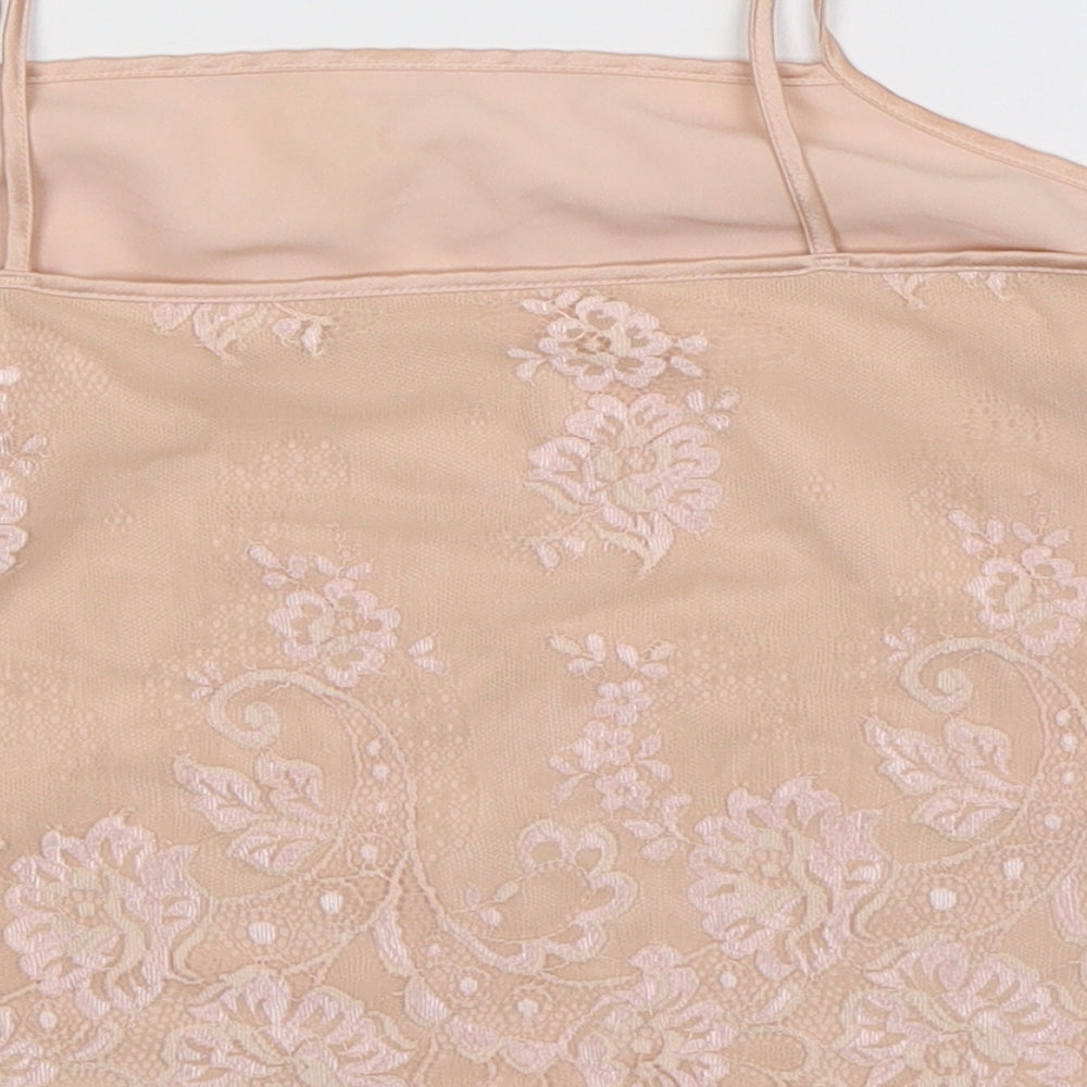 Marks and Spencer Womens Beige Floral  Cropped T-Shirt Size 12