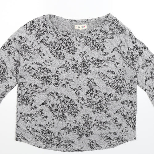 New Look Womens Grey Floral Knit Pullover Jumper Size 18