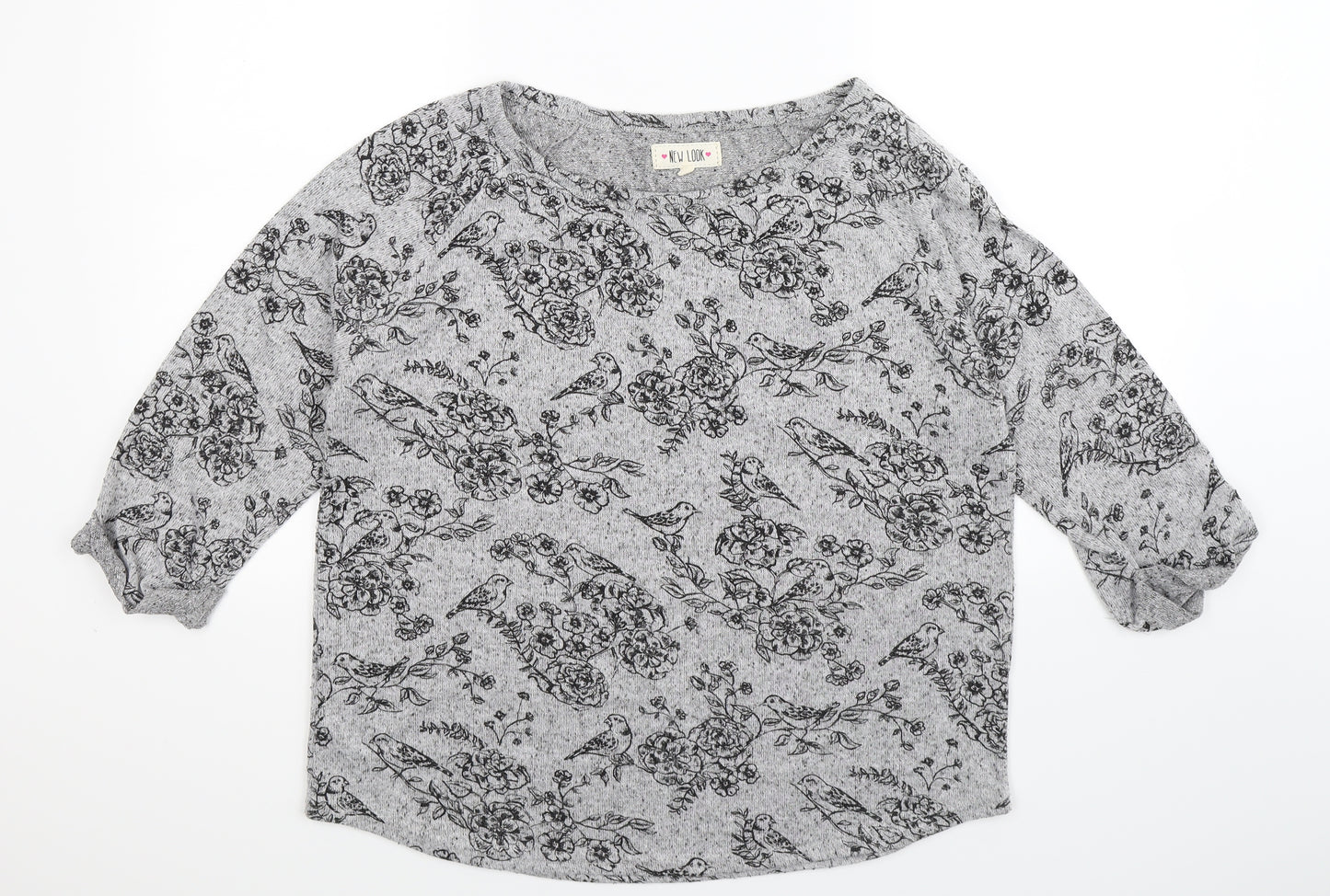 New Look Womens Grey Floral Knit Pullover Jumper Size 18
