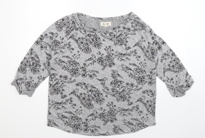 New Look Womens Grey Floral Knit Pullover Jumper Size 18