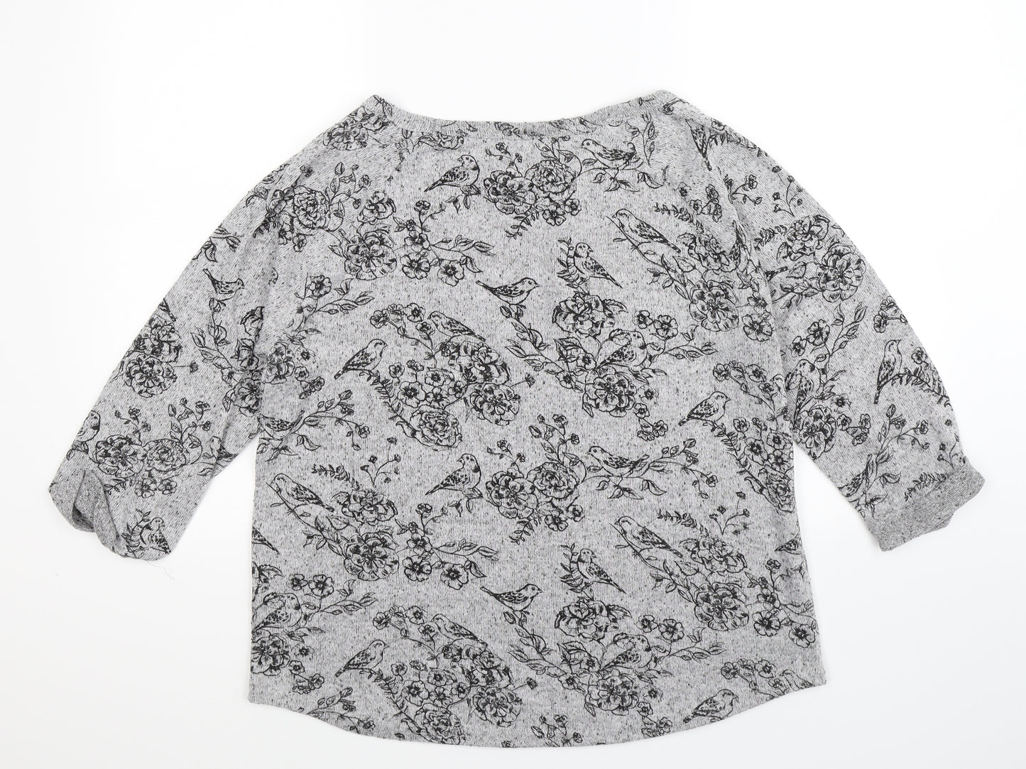 New Look Womens Grey Floral Knit Pullover Jumper Size 18