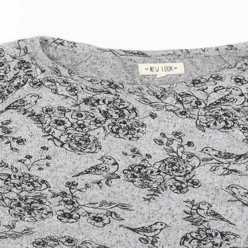 New Look Womens Grey Floral Knit Pullover Jumper Size 18