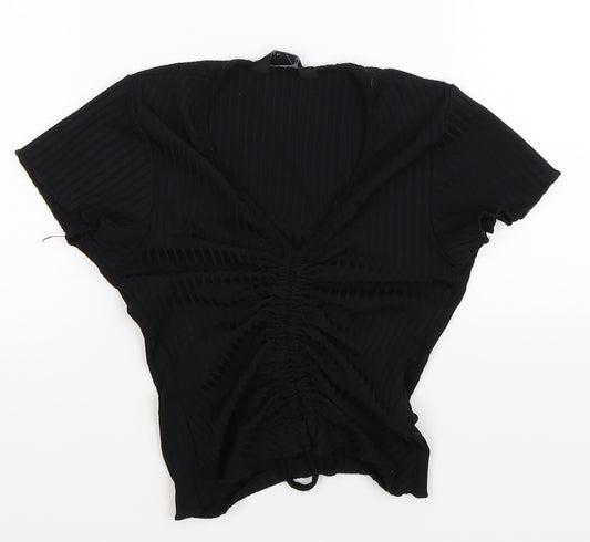 Front view of New Look women’s black cropped t-shirt, size UK 8
