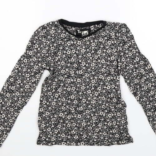 TU Girls Black Floral  Basic T-Shirt Size 7 Years