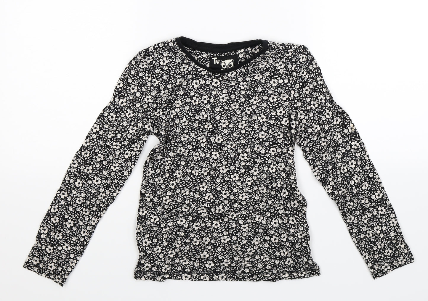 TU Girls Black Floral  Basic T-Shirt Size 7 Years