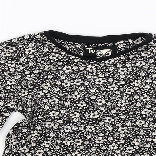 TU Girls Black Floral  Basic T-Shirt Size 7 Years