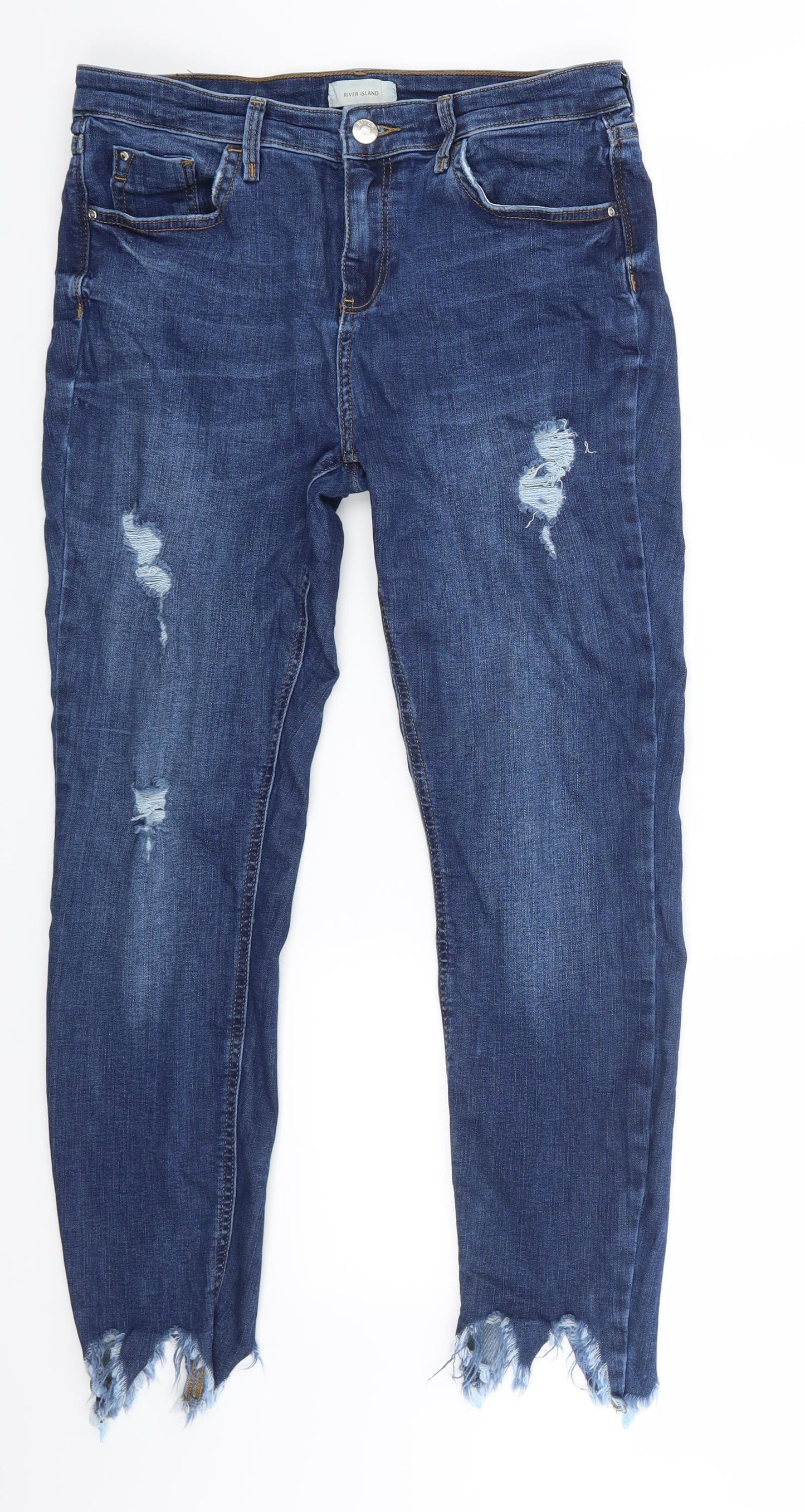River Island Womens Blue  Denim Cropped Jeans Size 14 L27 in