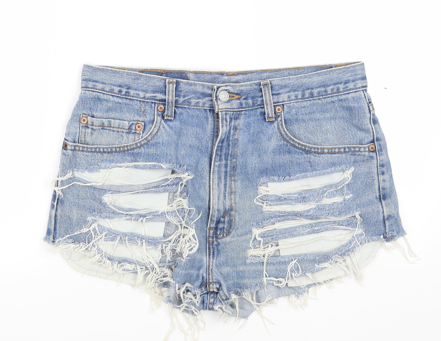 Levi's Womens Blue  Denim Hot Pants Shorts Size 33 in - Distressed