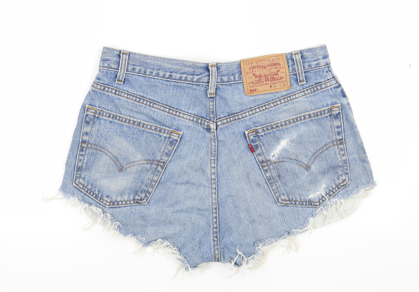 Levi's Womens Blue  Denim Hot Pants Shorts Size 33 in - Distressed