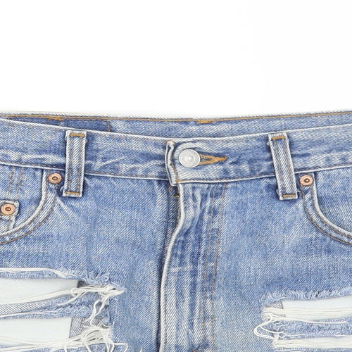 Levi's Womens Blue  Denim Hot Pants Shorts Size 33 in - Distressed