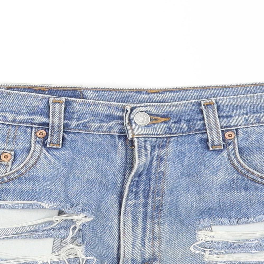 Levi's Womens Blue  Denim Hot Pants Shorts Size 33 in - Distressed
