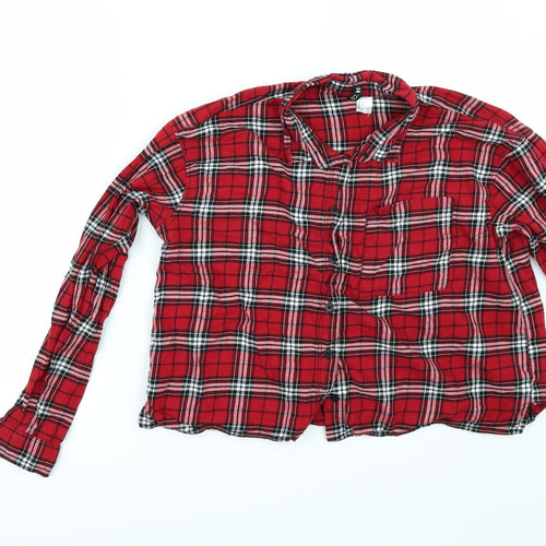 Divided by H&M Womens Red Check  Kimono Button-Up Size 14