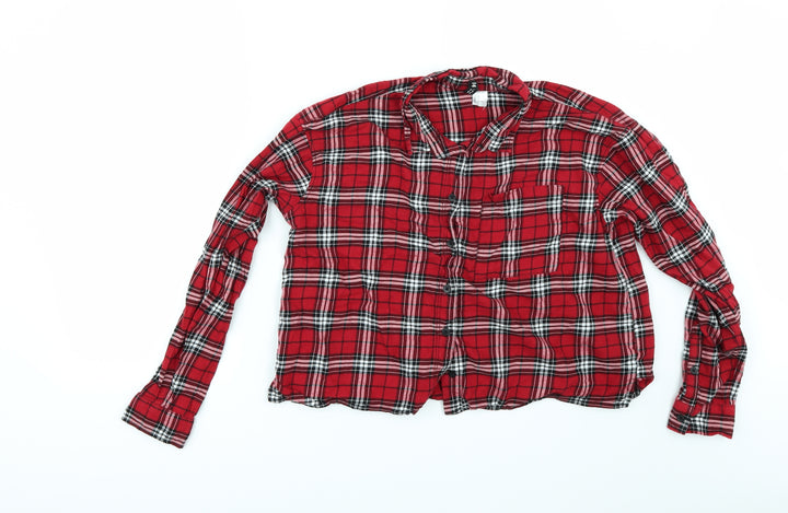 Divided by H&M Womens Red Check Kimono Button-Up Size 14