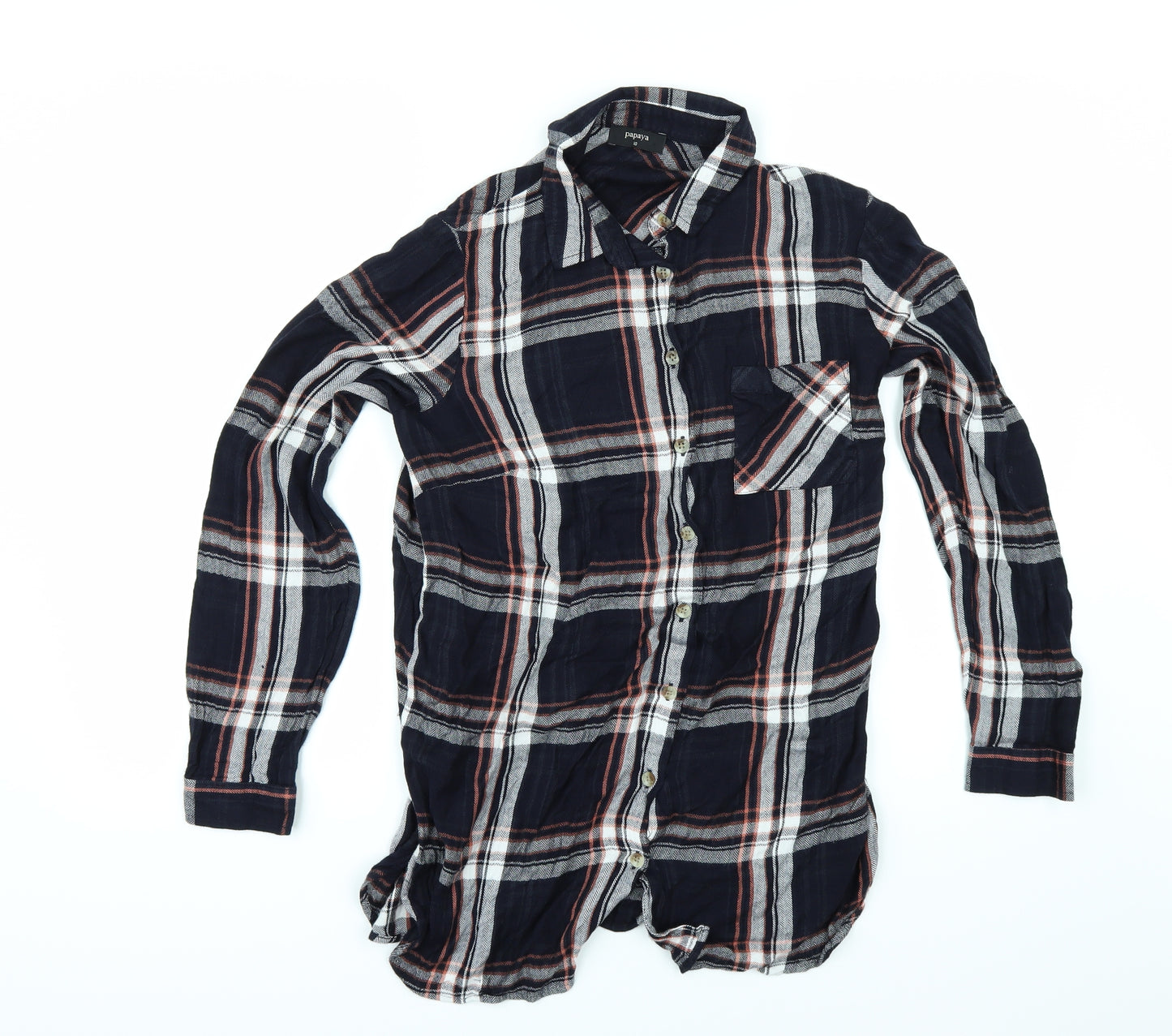 Papaya Womens Blue Check  Tunic Button-Up Size 10