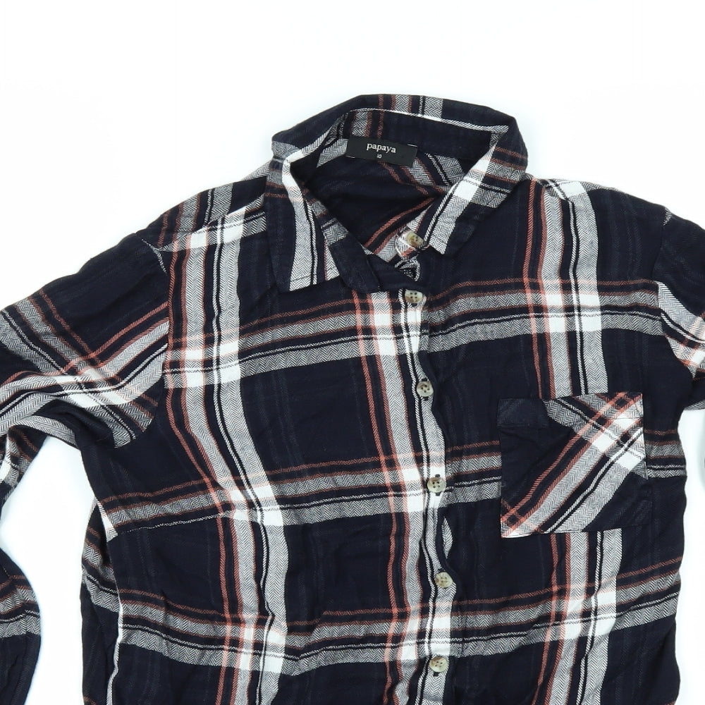 Papaya Womens Blue Check  Tunic Button-Up Size 10