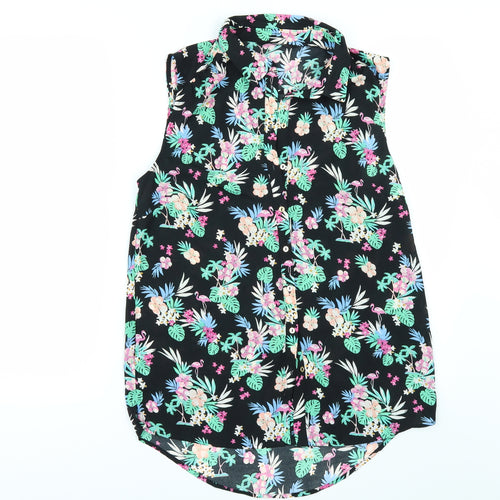 George Womens Black Floral  Tunic Button-Up Size 8