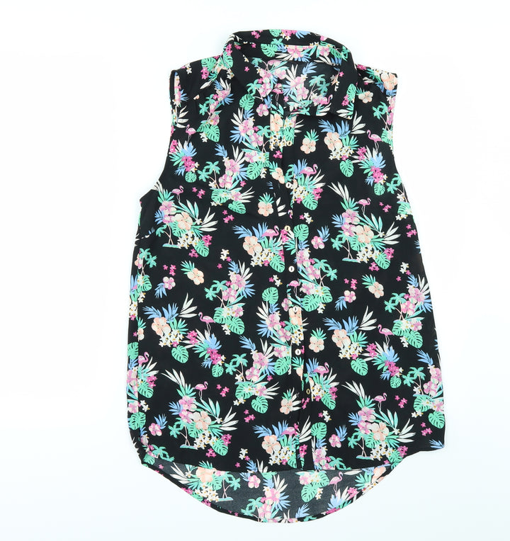 George Womens Black Floral  Tunic Button-Up Size 8