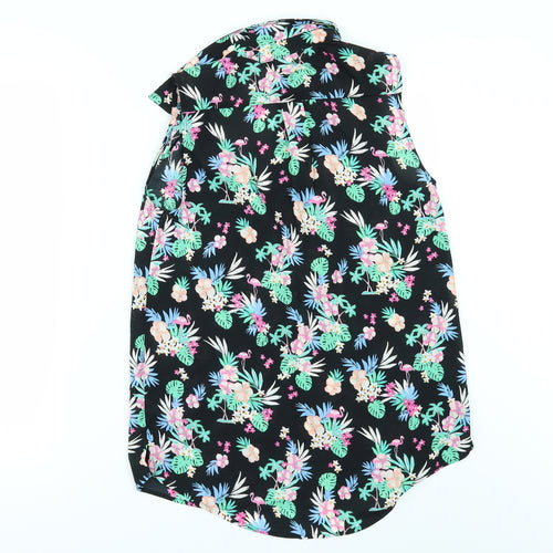 George Womens Black Floral  Tunic Button-Up Size 8
